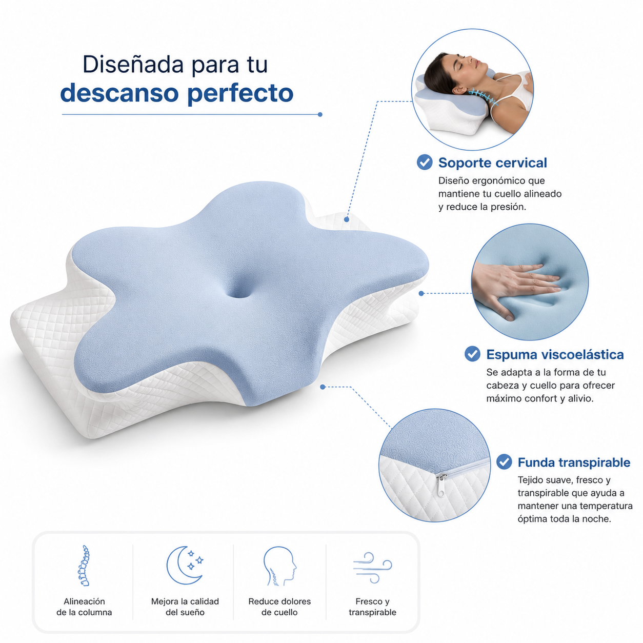 Almohada Cervical Ergonómica| Descanso Premium