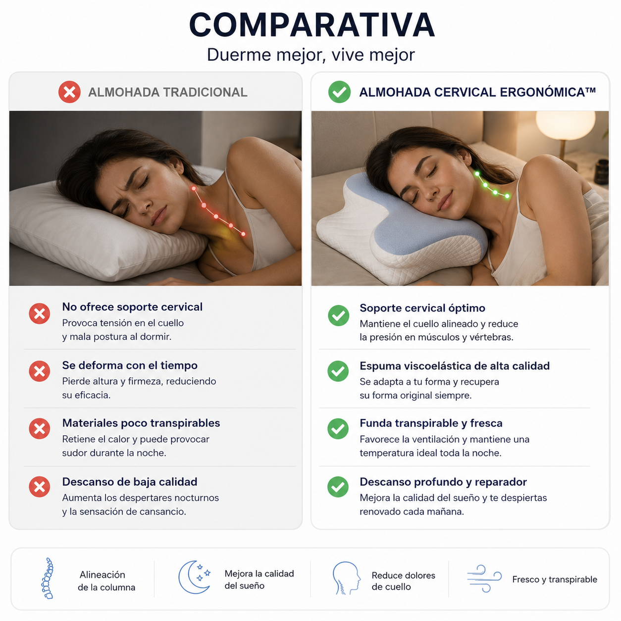 Almohada Cervical Ergonómica| Descanso Premium