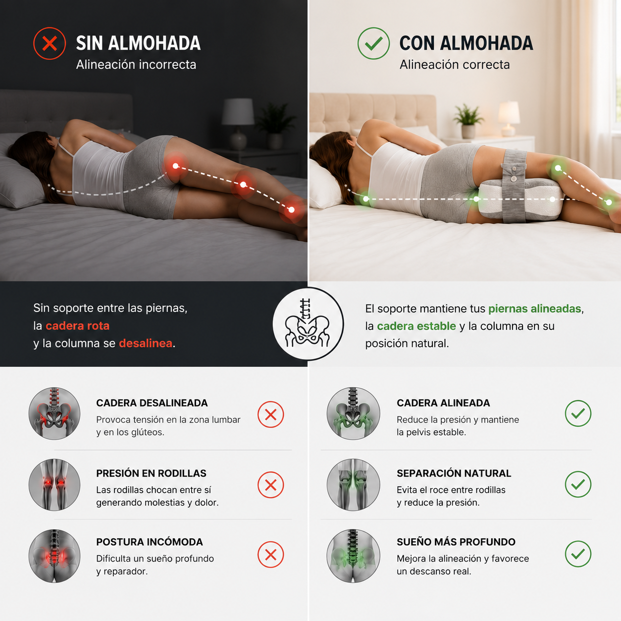 Almohada Ortopédica para Piernas — Alivio de Cadera